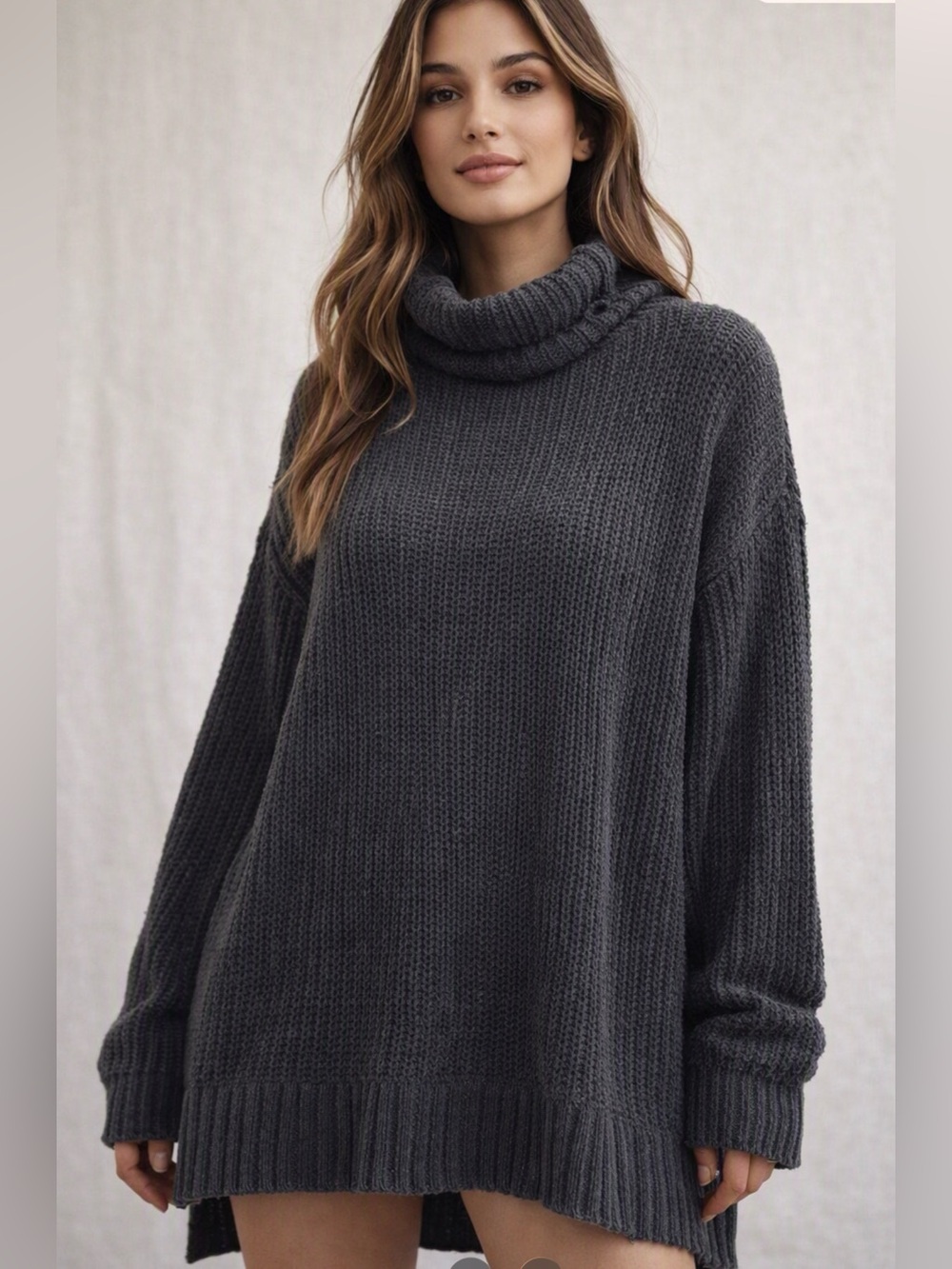aerie Oversize Charcoal Gray Turtleneck Sweater
